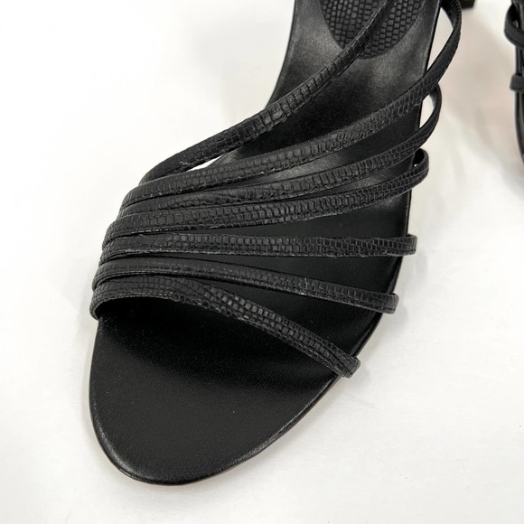 FREE PEOPLE Shoes Womens 39 Black Disco Fever Strappy Heeled Sandal Lizard Print - Picture 10 of 11